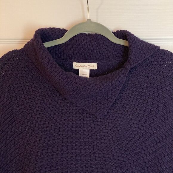 Coldwater Creek Womens Poncho Sweater Purple Fringe Wool Blend One Size - Picture 2 of 11